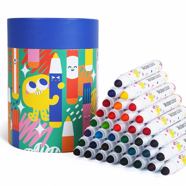 KIDDYCOLOR 36 Colors Washable Marker Set for Kids, Conical Tip Broad Line Markers for Kids, Art Marker Set for Toddlers Age 3+, Perfect for Halloween Coloring Pages, Homeschool Art Supplies