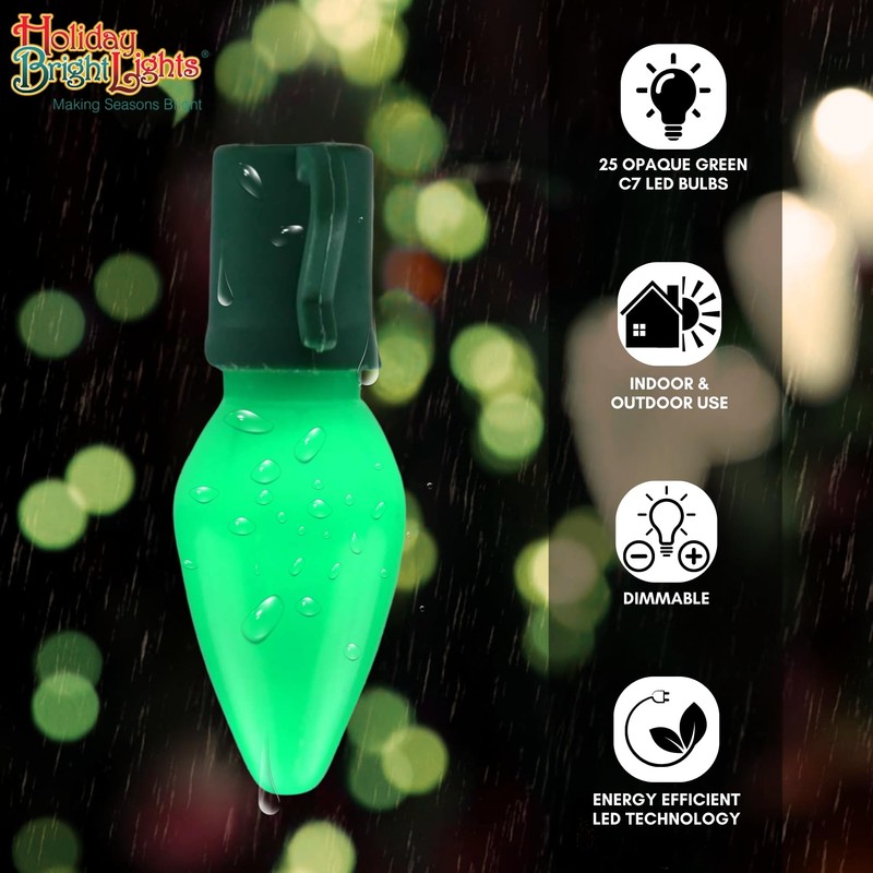 Holiday Bright Lights C7 LED Light Bulbs, 25 Opaque Green