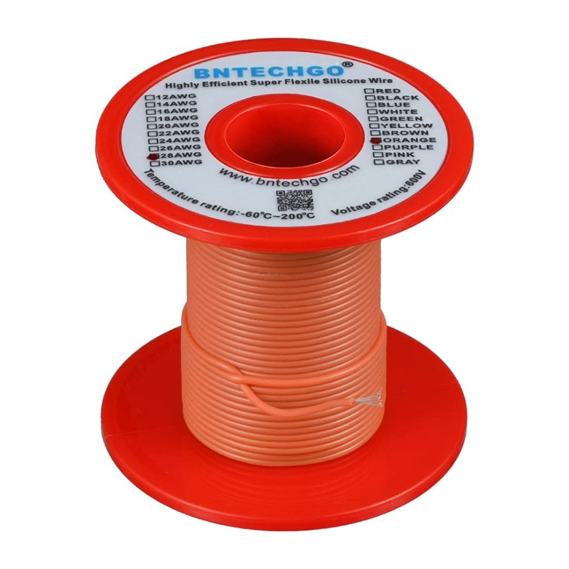 BNTECHGO 28 Gauge Silicone Wire Spool 250 ft Orange Flexible