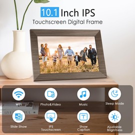 Canupdog 10.1 WiFi Digital Picture Frame, IPS Touch Screen Smart Cloud Digital Photo Frame with 16GB Storage, Wall Mountable, Auto-Rotate, Share Photos From Anywhere Via App, Email