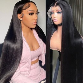 TAIKOU 13x6 Lace Front Wigs Human Hair 200 Density 13x6 HD Transparent Lace Front Wigs Human Hair Pre Plucked Straight Human Hair Wig With Baby Hair For Women 24Inch