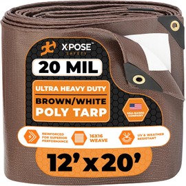 Xpose Safety 12' x 20' Ultra Heavy Duty Tarp - 20 Mil Waterproof Tarps for Camping, Outdoor Adventures & Tent Cover, UV Protection, Reinforced Corners, All-Weather Durability