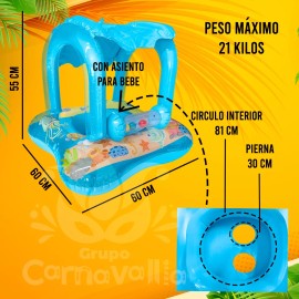 Grupo Carnavallia Salvavidas Inflable Infantil Azul Con Techo Para Bebé Acuati