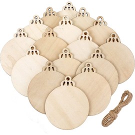 20 Pieces Christmas Wooden Baubles Round Wood Slices Wood Disc Hanging Ornaments Baubles for DIY Crafts Christmas Tree Decoration