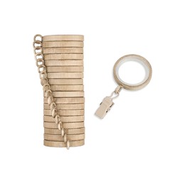 MODE Cambria Designer Series - Premium Easy Glide 18 Count Small Curtain Rings - Metal with Nylon Inserts and Clips - 1 inch Inner Diameter - use for rods 5/8" or Smaller - Weathered Oak