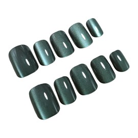 Press on Nails Square, Green Shimmery Fake Nail, Kit of 24 False Nails, 24 Adhesive Tabs and Tools
