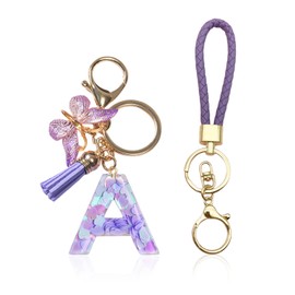 TYGFRT 1 Piece Letter A Keychain, 1 Piece Woven Keychain, Girl Keychain Gift, Butterfly Letter Keychain, Sequin Letter Keychain