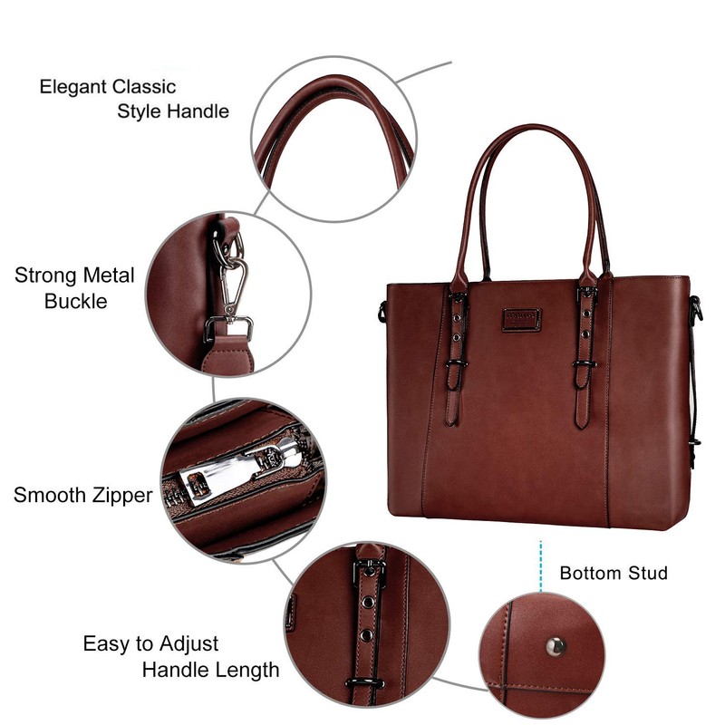 MOSISO PU Leather Laptop Tote Bag for Women (17-17.3 inch),