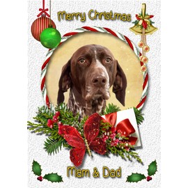 German Short Haired Pointer Dog Christmas Card White 'Merry Christmas Mam & Dad' - Special Animal Xmas Card for Him Her From Kids Pets