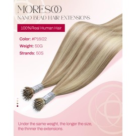 Moresoo Nano Bead Hair Extensions Human Hair Highlight Golden Blonde with Ash Blonde Nano Link Hair Extensions Human Hair for Women 20 inch 50g 50s