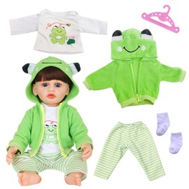 Vestiti per bambole da 50 a 55 cm, set per bambole da 20 a 22 pollici, 1 giacca con cappuccio verde, 1 top 1 paio di calzini 1 appendiabiti, graziose stampe di animali