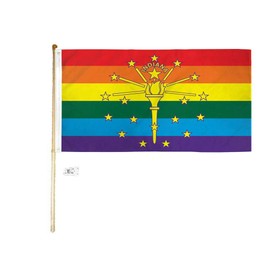 JumpingLight 5 Wood Flag Pole Kit Wall Mount Bracket with 3x5 Indiana Rainbow Polyester Flag - Quality Flags