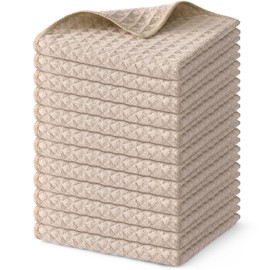 Homaxy Premium Microfiber Waffle Weave Kitchen Dish Cloths, 12 x 12 Inch Ultra Absorbent and Solid Color Dish Towels for Kitchen Fast Drying Dishcloth for Washing Dishes, 12 Pack, Beige