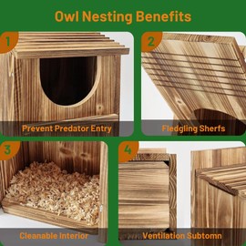 Screech Owl Nesting Box, Large Handmade Wooden Screech Owl House for Outside, Includes Mounting Screws & Wood Shavings, Easy Assembly Required (Brown, 9" x 14.5")