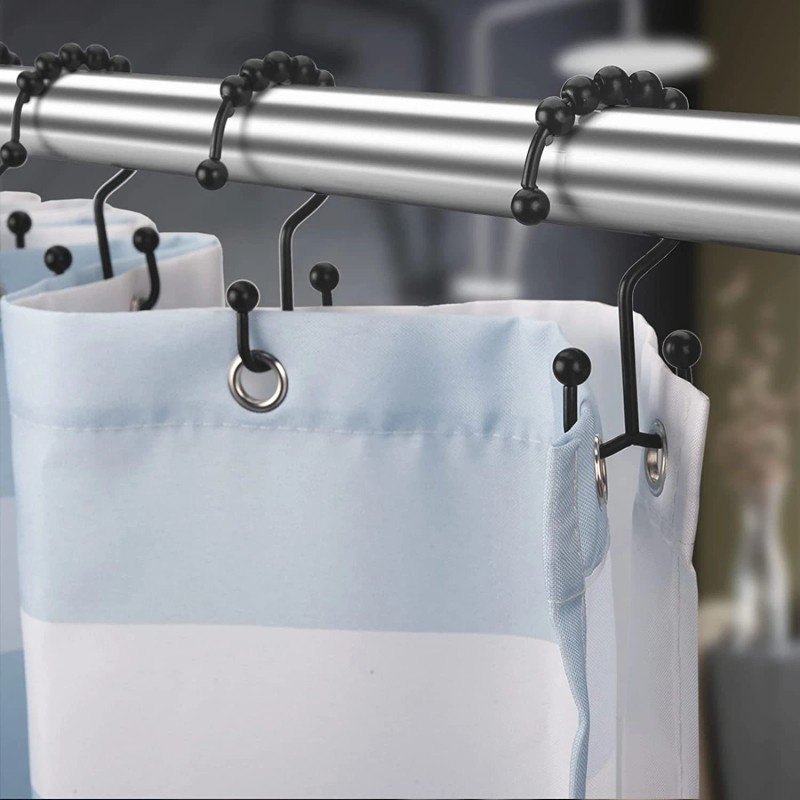 Titanker Black Shower Curtain Hooks Rings, Rust-Resistant Metal Double Glide