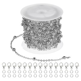 PATIKIL Stainless Steel Jewelry Chain, 16Ft 2mm Beaded Link Cable Chains for Necklace Earring Bracelet Findings Jewelry Making Trucker Hat Chains, Silver
