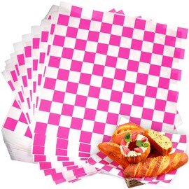 600 Pcs Sandwich Wrapping Paper Sheet 15x15 Checkered Food Wax Paper Sheets Parchment Paper Basket Liner Grease Restaurant Supplies for Wrapping Bread Burgers Food Serving (Pink)