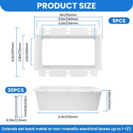 Aifeier ET 5Pcs BE3-3 Electrical Box Extender, 3-Gang Outlet Box Extender with 30 Screws, Plastic Electric Box Extension for Three Gang Power Switch Receptacles, Power Outlet Accessories (White)