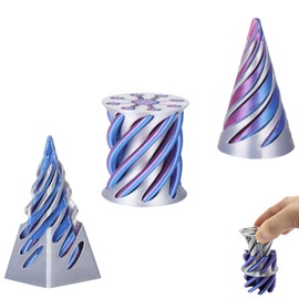 Spiral Cone Fidget Toy – 3Pcs Impossible Cone Fidget Toy, 3D Printed Fidget Toys with Optical Illusion, Stress Relief Toys, Pass-Through Pyramid Fidget for Adults & Kids, Desk Gadget & Gift, Blue