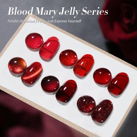 Born Pretty Jelly Red Burgundy Gel Nail Polish Christmas Ruby Blood Red Glitter Cat Magnetic Eye Gel Nail Polish Cherry Wine Gel Polish Collection Soak Off U v Led Gel Nail Kit Minicure DIY Gift 6PCS
