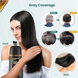 Black hair dye shampoo 3 in 1, Shampoo con Tinte para Cubrir Canas, Champú tinte Negro para cubrir canas 3 in 1, Tinte shampoo para cabello mujer y ho