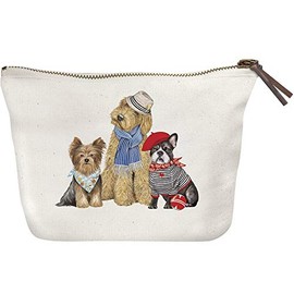 Cute Furry Friends Canvas Travel Makeup Pencil Pouch (Yorkie Doodle Frenchie)