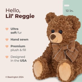 Bearington Collection Bearington Lil' Reggie 12 Inch Stuffed Animal - Large Brown Teddy Bear - Teddy Bear Stuffed Animal