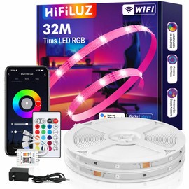 32M Luces Led Compatible Alexa Tira Led Exterior WiFi 3535 RGB Color Controlada Por Teléfono Inteligente, Trabaja con Sistema Android y iOS, Google, Tiras Leds de luz para Cuarto(32M-2 Rollos)