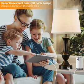 Lamps for Living Room Set of 2, Touch Bedside Lamps for Bedrooms with USB Ports, 3-Way Dimmable White Nightstand lamp with Premium Linen Fabric Lampshade, Bed lamp for Reading, Office, Bulbs Included