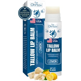 Beef Tallow Lip Balm – Natural Tallow Beeswax Chapstick – Hydrating Moisturizer Grass Fed Bison Tallow Balm Lip Care – Soothes Chapped, Dry Lips, Sensitive Skin – Long Lasting & Vitamin Rich USA-Made