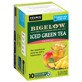 Bigelow Tea Unsweetened Tropical Green Iced Tea Keurig K-Cup Pods, Caffeinated Tea Keurig Tea Pods, 10 Count (Pack of 6), 60 Total K-Cup Pods