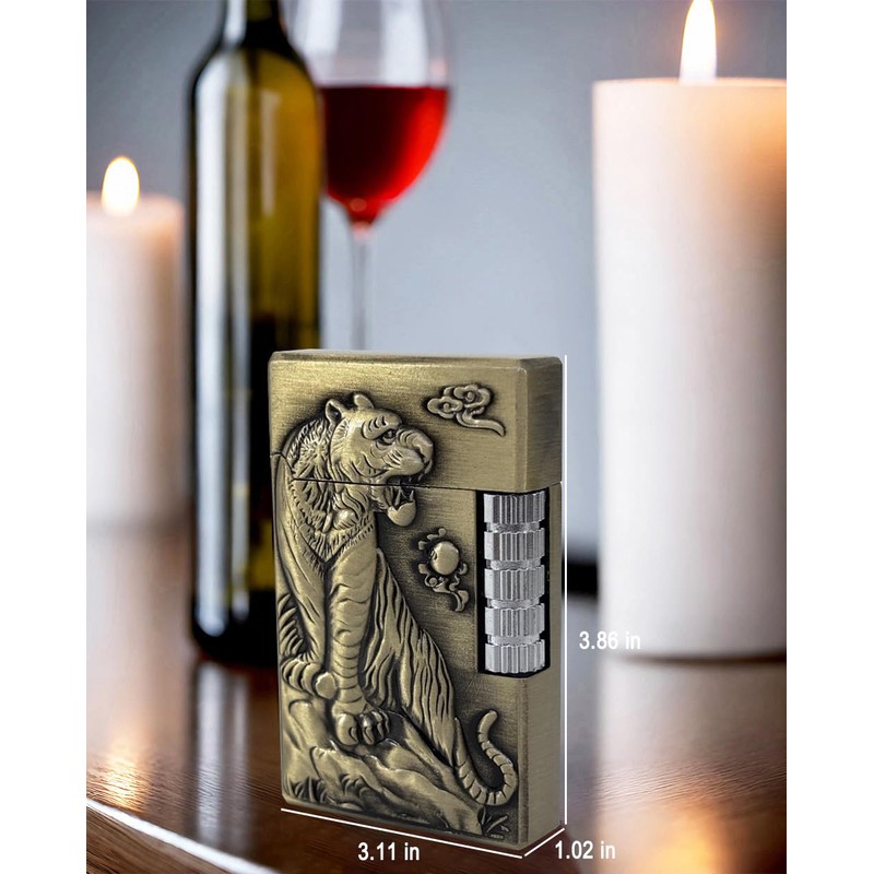 Soft Flame Lighter, Unique Engraved Tiger Eagle Metal Wheel Lighter，Refillable