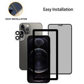 HKKAIS Privacy Screen Protector Designed For iPhone12 Pro Max Anti Spy Private Tempered Glass Film 2-Pack Camera Lens Protector Film 2-Pack With Easy Alignment Tool