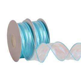 CMFYHM 2 Rolls Laser Blue Organza Ribbon 1-1/2 Inch Wide 10 Yards for Gift wrap Bow DIY Craft Bouquet Wreath Baking Baby Shower Wedding Parties Valentine Christmas Tree Decoration