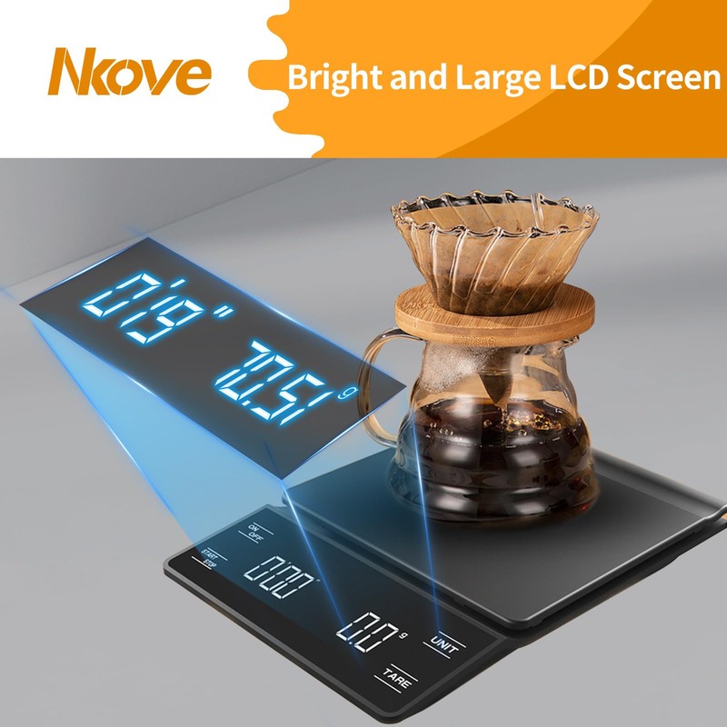 NKOVE Digital Coffee Scale with Timer 3kg/0.1g High Precision Espresso