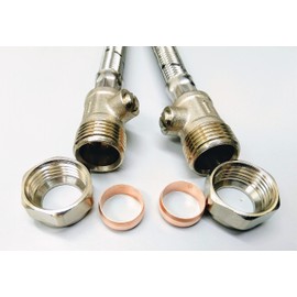 AK PAIR OF FLEXIBLE MONOBLOC TAP TAIL CONNECTOR WITH INBUILT ISOLATOR VALVE IN VARIOUS SIZES & LENGTH OPTIONS (FLEXI= M10 X 15MM+ISOLATOR VALVE X 500MM LENGTH)