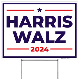 Harris Walz 2024 Yard Sign, Kamala for President and VP Sign 18x24 Inches Coro Plastic Double Sided with Metal H Stake Waterproof, Outdoor Lawn Signage, Made in USA by Armo