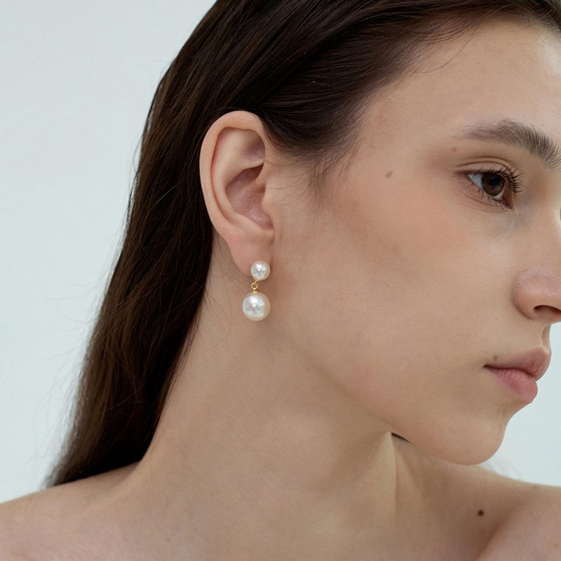 OWADAR Pearl Clip on Earrings 18K Gold Plated Double Balls