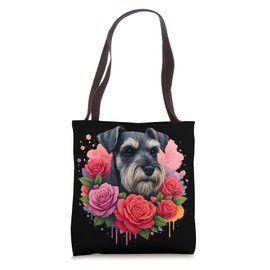 Miniature Schnauzer with Roses Dog Mom Watercolor Flowers Tote Bag