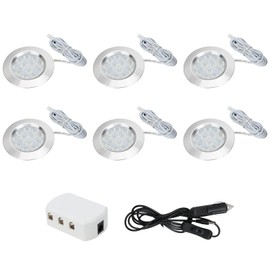 LC-AUTO Interior Spot Light with Junction Box & Car Charger 12V 3W Recessed Ceiling Downlight for Camper Van Caravan Motorhome Boat 6000K Cool White 6PCS