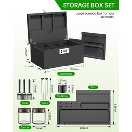 GekReok Large Black Bamboo Box with Combination Lock，Decorative Box with Glass Jars，Brushs，Wooden Storage Box with strong hinges for Great Gift Choice
