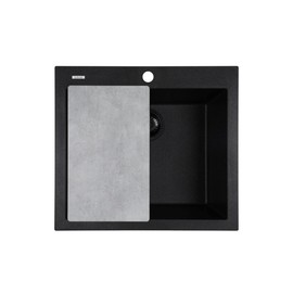 ZUHNE Granite Composite Black Kitchen Sink with Cutting Board, Made in Italy (16 by 20 Inch Bar Sink)