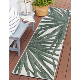 Rugshop Tropical Leaves Nature Inspired Indoor/Outdoor Runer Rug 2' x 7' Green