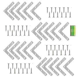 24 PCS Angle Brackets Corner Bracket for Wood, Flat Corner Repair Brackets Braces Plates, L Bracket for Wood with 100 Screws for Fixing and Repairing Furniture, Tables, Windows and Cabinets, 60mm