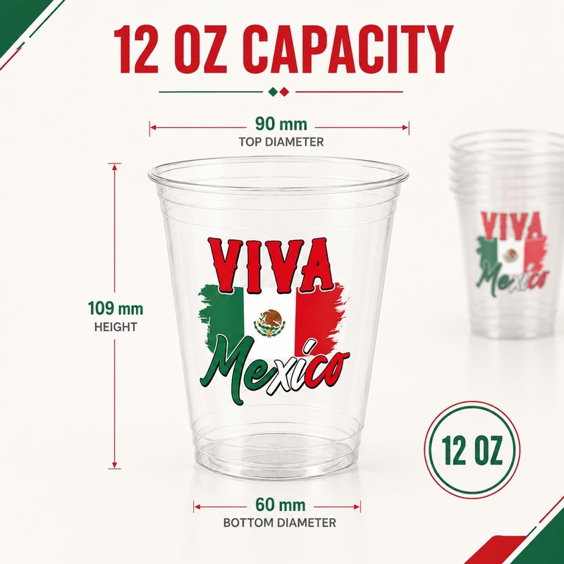 Mexican Independence Day Plastic Cups 50 Pack Disposable Viva Mexico