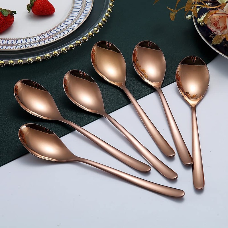 Copper Dinner Spoons 6 Piece, 8.1'' Stainless Steel Tablespoons, Soup
