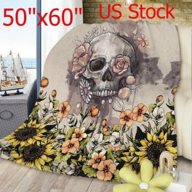 Unbranded Rustic Floral Skull Sunflower Flannel Fleece Blanket Soft Throw Blanket for Sofa