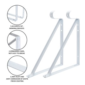 Heavy Duty Closet Rod Brackets 4 Pack, Wall Mounted Closet Shelf & Rod Bracket, 11 x 9.5 in Shelves Support Brace with Hook, White with Screws, HOME MASTER HARDWARE