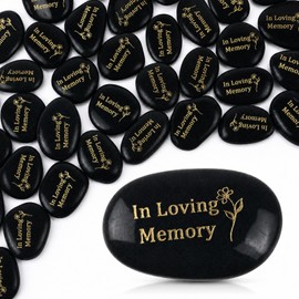 36 Pcs Memorial Stones 1.97 Inch Celebration of Life Inspirational Favor River Rock Engraved in Loving Memory Funeral Decoration Favors Gift for Father's Day (Black)