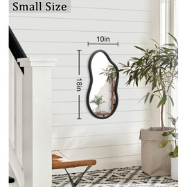 AAZZKANG Black Wall Mirror with Wood Framed Small Irregular Hanging Mirrors Modern Asymmetrical for Bedroom Living Room Entryway Bathroom Decorative 18"x10"